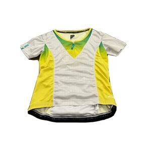Oakley Womens White Green Yellow 1/4 Zip Cycling Jersey Size L LARGE